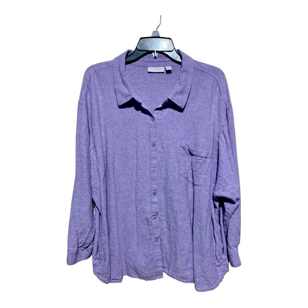 Susan Graver Linen Blend Button-Up Shirt Sz 3XP